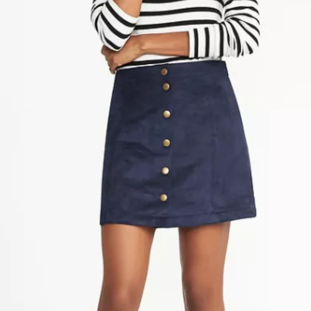 Navy Suede Button Front Mini Skirt NWOT